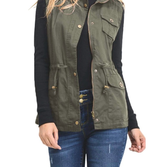 Olive Green Women's Utility Vest - Picture 1 of 6